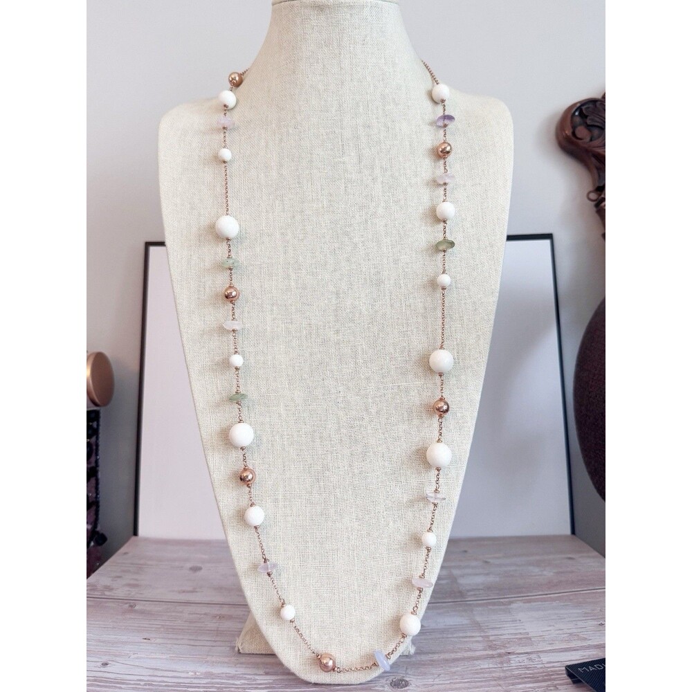 Lisa Robertson Rose Gold Bronze Italy Glass Bead Layering Necklace Long 38”